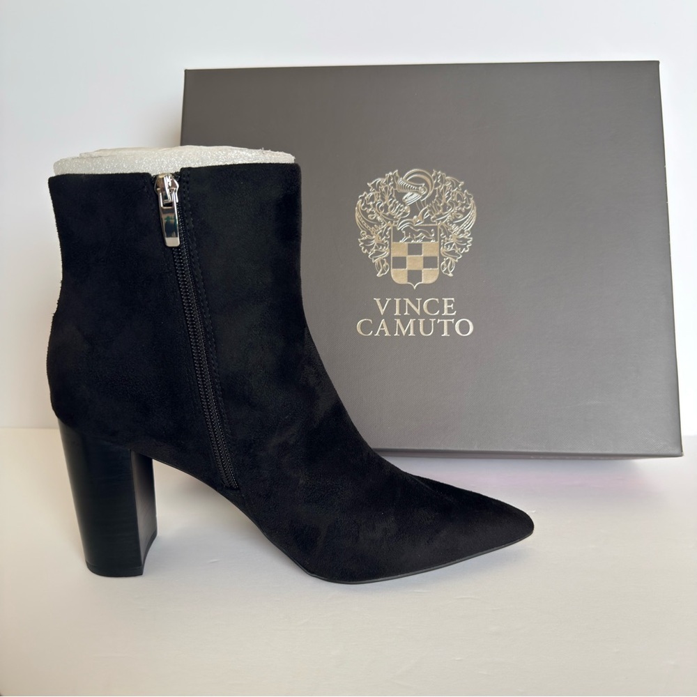 Vince Camuto Black Leather Suede Heeled Boots 9M - Picture 2 of 6